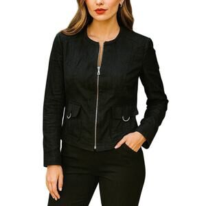 Basler Womens Italian Linen Full Zip Jacket Small Black Career Modern Luxury